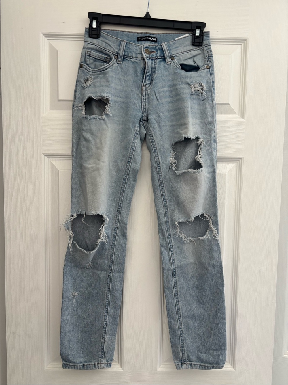 Fashion Nova Light Blue Distressed Boyfriend Jeans